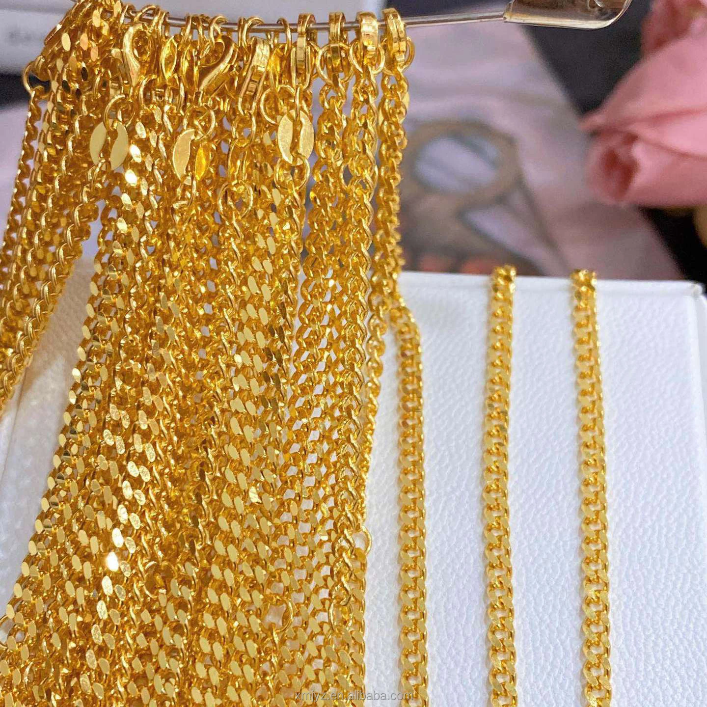 

Certified 5G Gold New Cuban Necklace Pure Gold 999 All-Match Necklace 24K Pure Gold Round Beads Set Chain