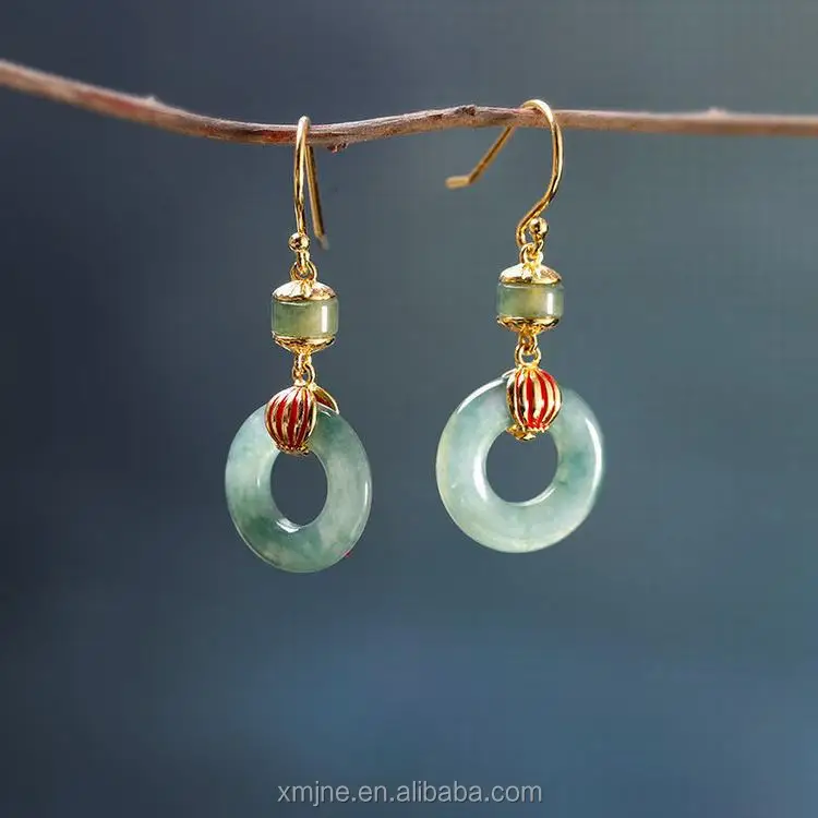 

Certified Grade A Myanmar Jade Earrings Inlaid With Gold And Burnt Ice Jade Earrings Imitating Hetian Jade Pearl Earrings