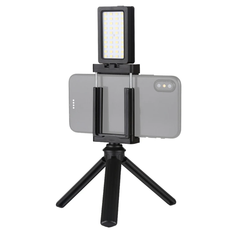 

Custom PULUZ Mobile Phone Live Set Pocket Lamp Self Light Phone Clamp Bracket Mount Desktop Tripod with LED light