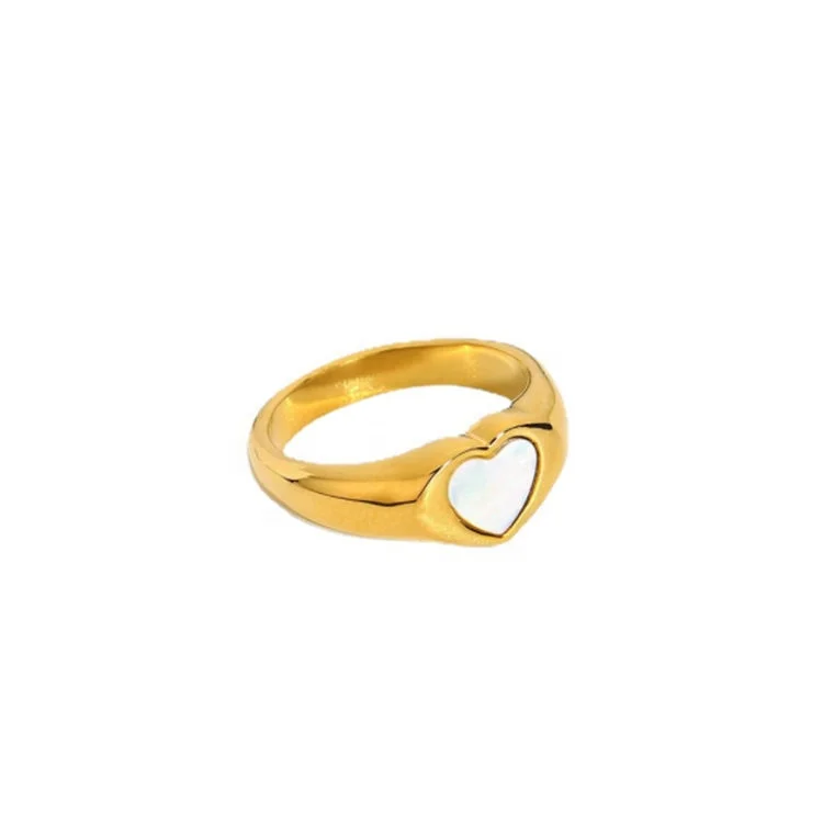 

Minimalist Trendy 18K Gold Plated Jewelry Waterproof 316L Stainless Steel Gold Rings Black White Shell Heart Ring for Women, Gold, rose gold, steel, black etc.