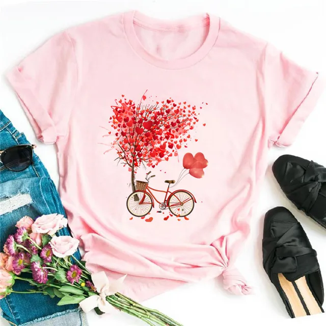 

2021 New Women's Bicycle Printing European and American Fashion Black T-shirt Girl Top T-shirt, Picture color