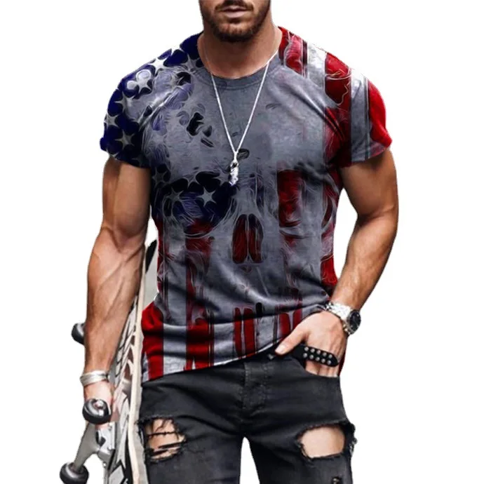 

Hot Sale Customizable Summer Black skull cool High Quality T Shirt Quick-drying And Breathable 3D Tshirt Men Clothing