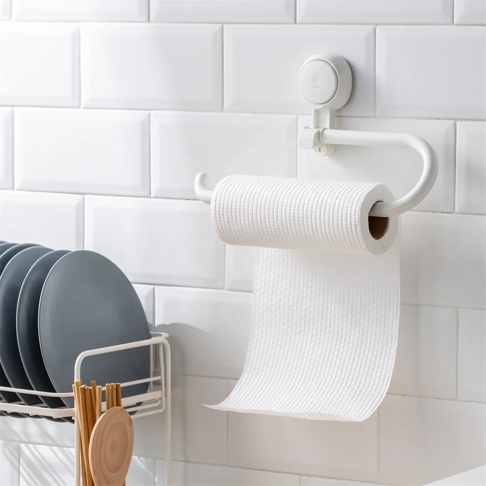 

Removable Bathroom Kitchen Organizer Roll Dispenser Paper Holder Shelf Kitchen Tissue Vacuum Suction Hook Paper Holder