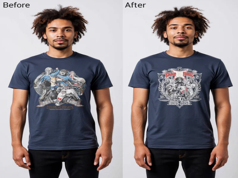 Before and after FFM t-shirt transformation project
