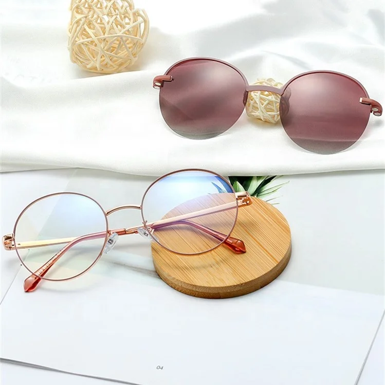 

New Style Magnetic Metal Mirror Sleeve Female Round Frame Anti Blue Gold Women Circular Vintage Womens Fashion Sunglasses
