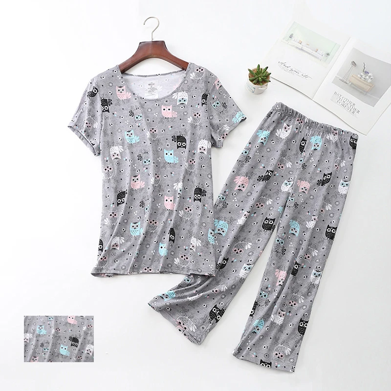 

Luxury cute animal print round neck casual pajama shorts set plus size custom women supplier of pajamas, Picture shows