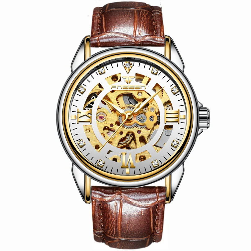 

Men Wrist Luxury Leather Wristwatch Skeleton Automatic Mechanical Watch Reloj de lujo