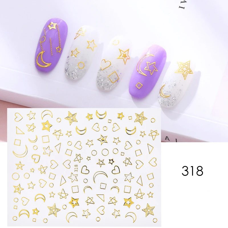 

Love Star Moon Elements Nail Stickers Rose Gold 3D Glitter Metallic Valentine Nail Stickers