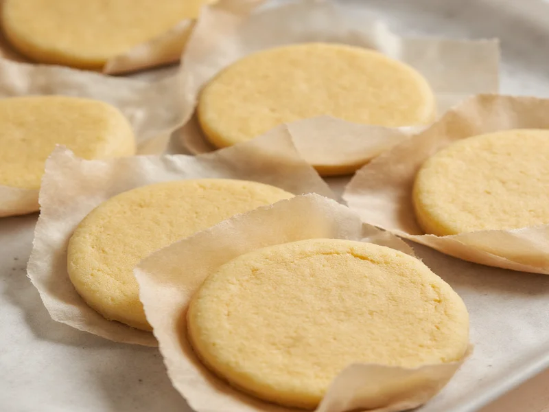 Chilled sugar cookie dough discs wrapped in parchment paper
