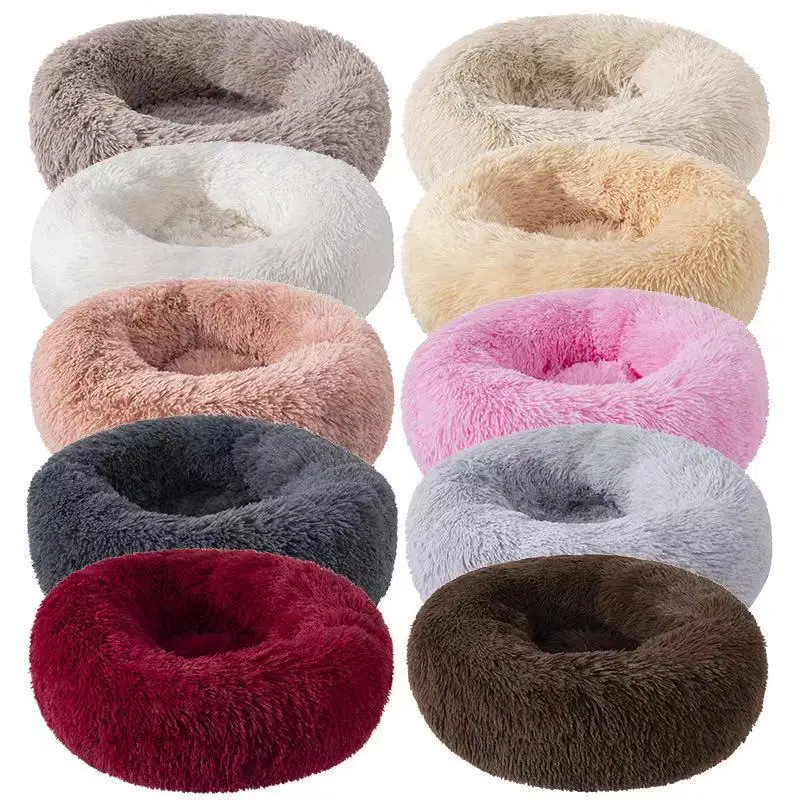 

Despatchable plush Pet bed Dog wholesale Round Fluffy Cat Donut Sofa mat Soft Pet Nest, All colors