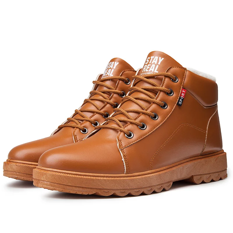 

New 2020 boots with velvet warm men's shoes Korean version trend men's leather boots casual for men's boots wholesale, Black+brown