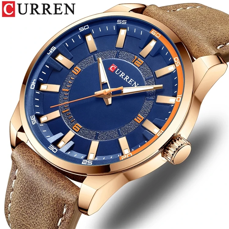 

CURREN 8390 New Blue Fashion Watches for Men Casual Leather Quartz Wristwatches Simple Creative Clock for Gift Relogio Masculino