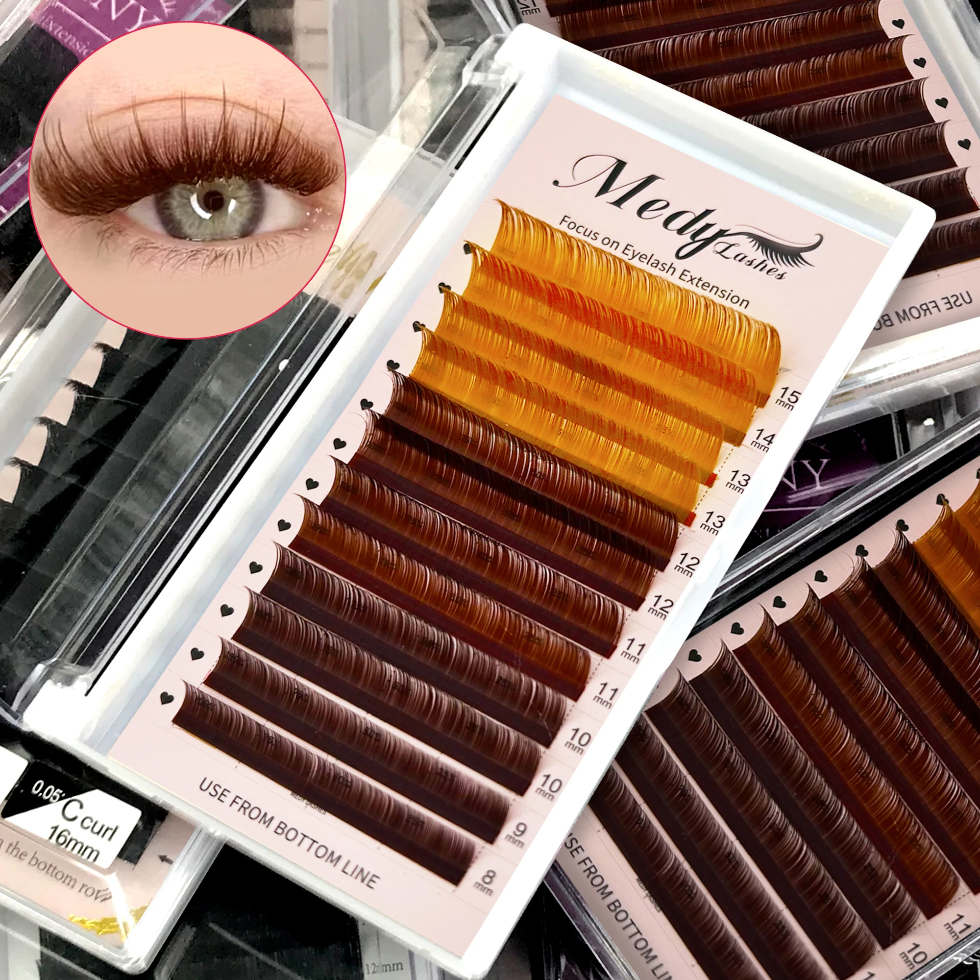 Medylash Cashmere Color Lash Tray  Brown Easy Fanning 0.03 Mix Custom Packaging Individual Brown Lashes Extension Supplies