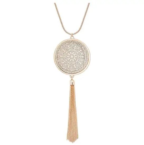 

Long necklace disc pendant necklace Tassel Necklace for Woman