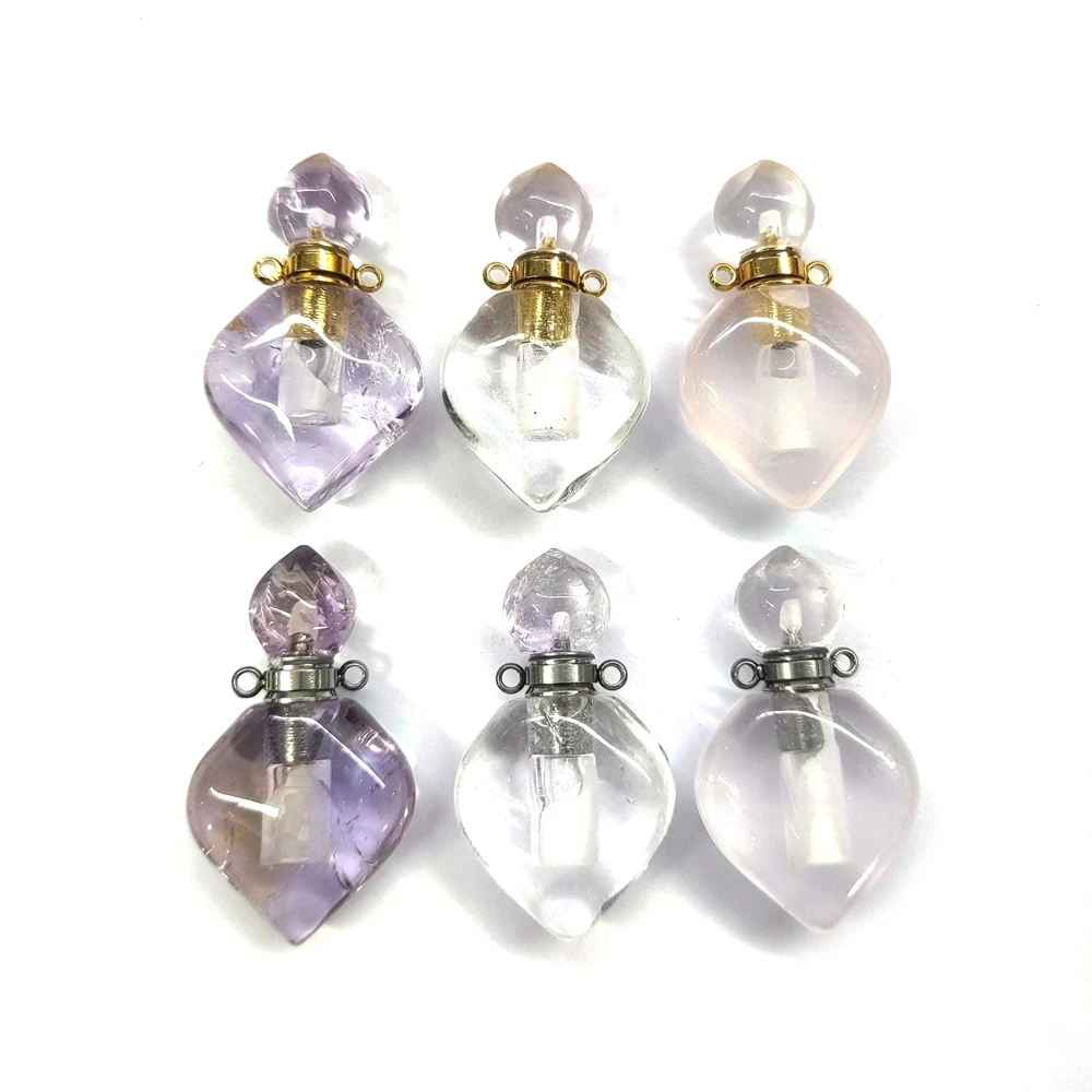 

Customized Vintage Cute Fluorite Rose Quartz Crystal Stone Pendants Perfume Bottle Necklace For Women Girl Kids