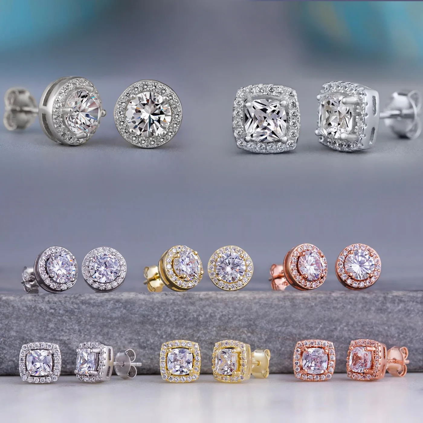 

Fashion Simple Women CZ Stud Earrings White Gold Plated Luxury Shining Cubic Zircon Stud Earrings for Women Bridal