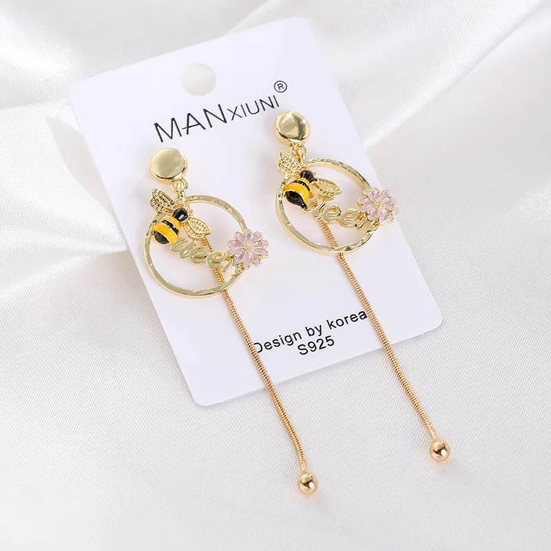 

New bee earrings tassel earrings 925 silver annulus new insect stud earrings