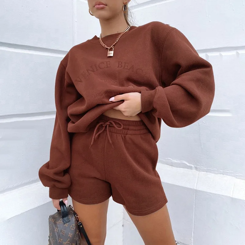 

2021 spring clothes for women Solid Colour 2piece tracksuit Outfits EDOSIR two piece set Sweater And Biker Shorts, Picture