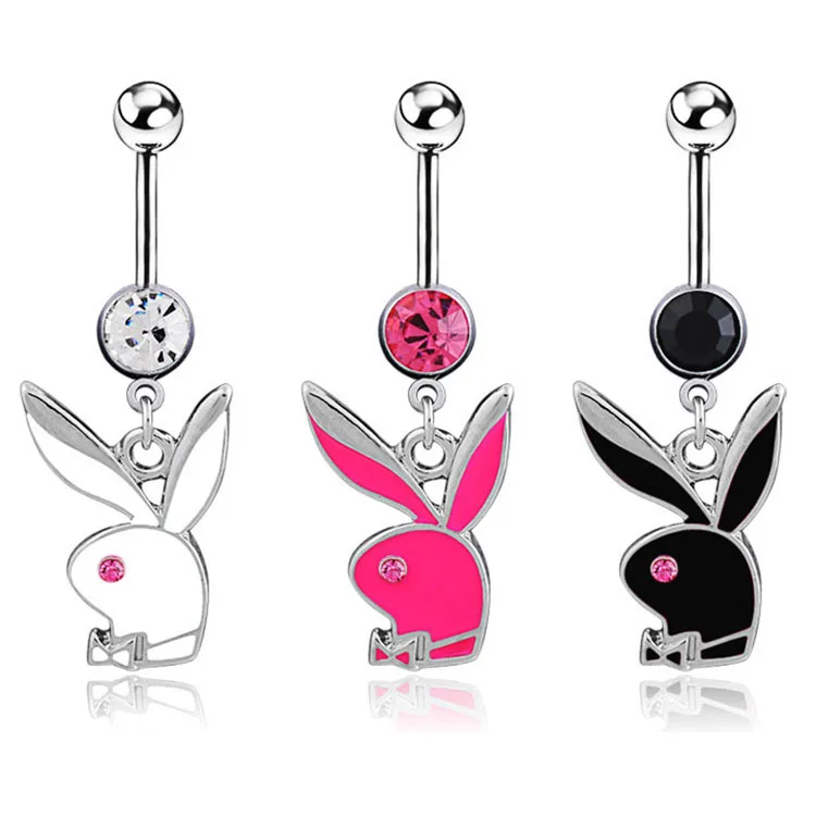 

Hot sale exquisite cute sexy diamond dangling piercing jewelry bunny navel belly button rings, White,black,pink,rose pink