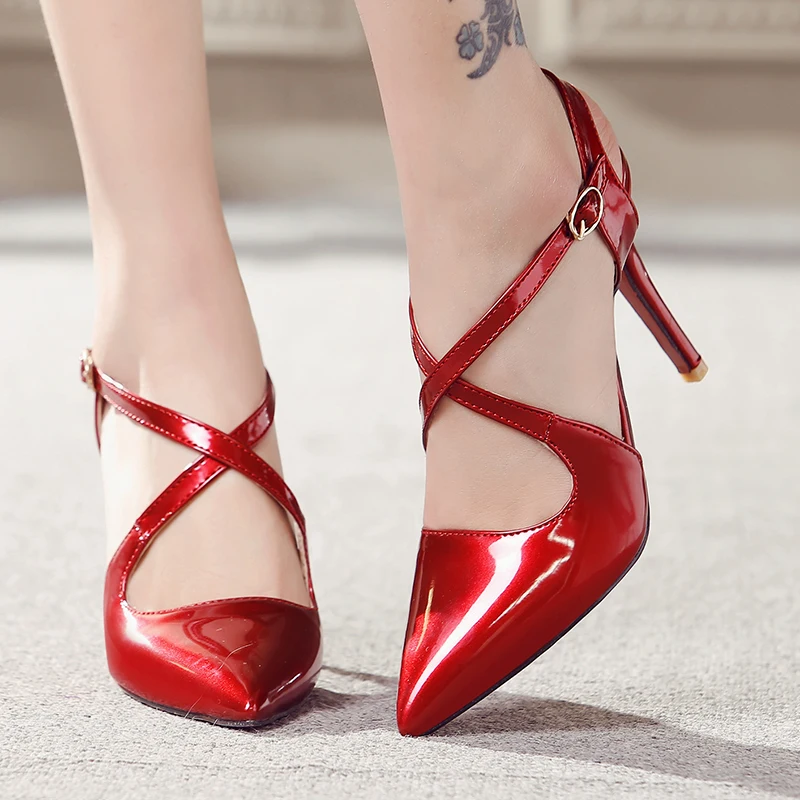 

Fashion Red New Pointed Cross Strap Stiletto Heels Party Banquet Lady Dress High Heels, Red,black,pink