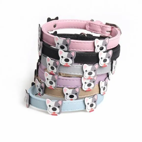 

New Dog Accessories Durable PU Leather Dog Cartoon Print Collar Adjustable Pet Collar