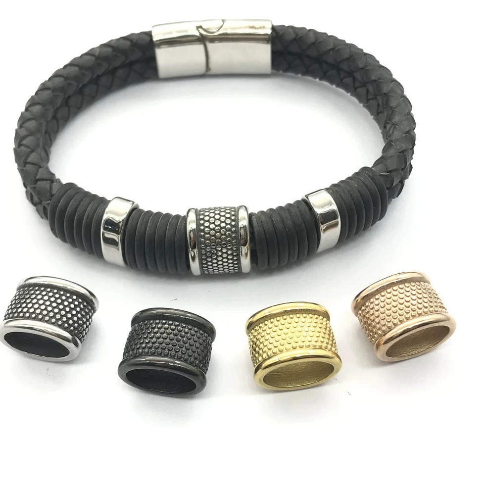 

new gold black silver rose gold stainless steel large hole metal spacer beads jewelry charm fits 12x6mm leather cord