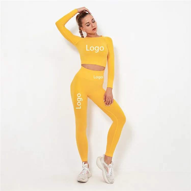 

Wholesale Custom Logo GYM Running Track Pants Long Sleeve Shirts Sports Suits Women Seamless Fitness Yoga Set