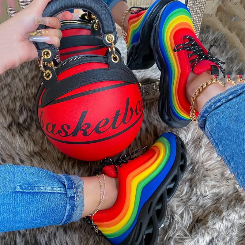 

Wholesale rainbow walking shoes women ladies fashion sneakers chunky women Sports Shoes