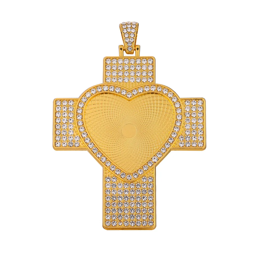 

Including chain, The Cross with Heart Blank Sublimation Bling Pendant Necklace and DIY Custom Photo, Picture shows