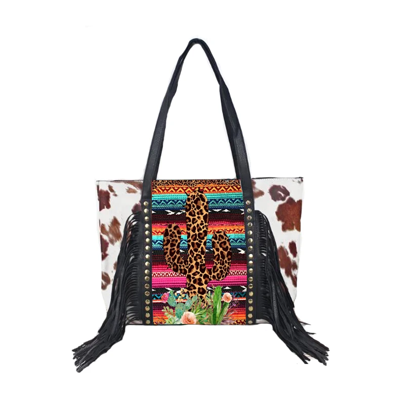 

Boho Crossbody Bag With Tassel Women Handbags Tassel Hand Bags Leopard Tote Fringe Bag, As picture show