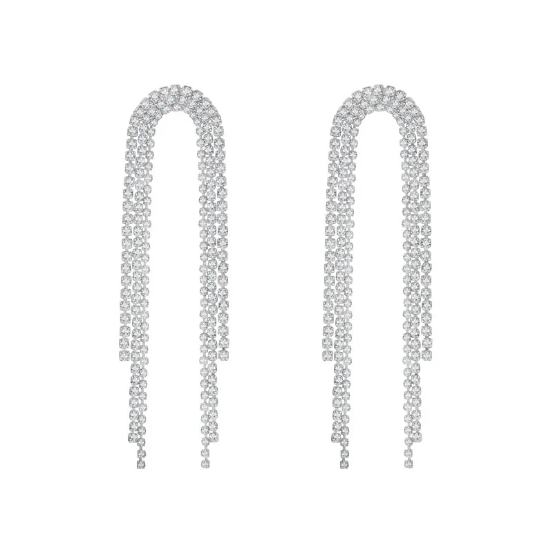 

Exaggerate Full Crystal Rhinestone Long Tassel Earrings Rhinestone Crystal Pendant Earring For Women