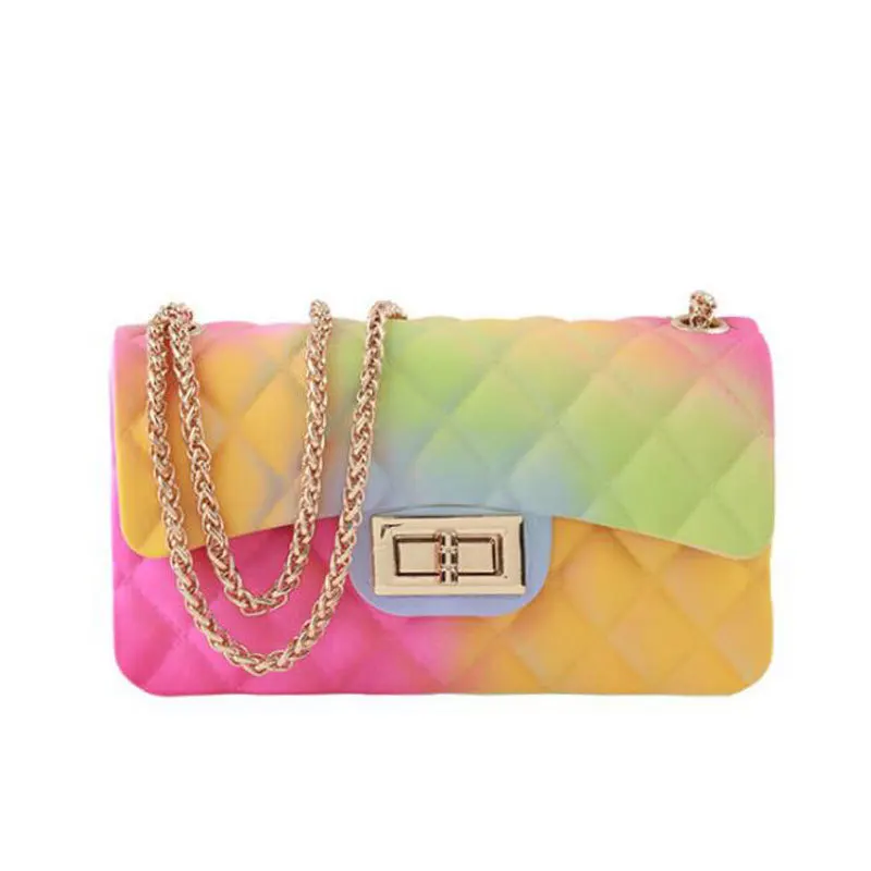 

Wholesale 2021 New Fash ion Jelly Bag Handbag Ladies Colorful Crossbody Bag with Chain for women, Rainbow colors