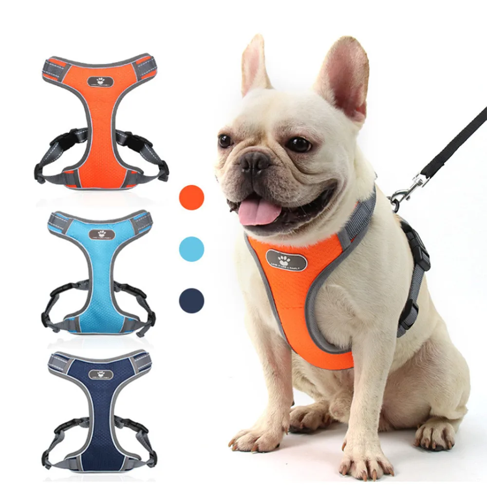 

Hot sale factory direct sale pet dog backpack harness reflective pet harness and leash set, Orange/dark blue/light blue
