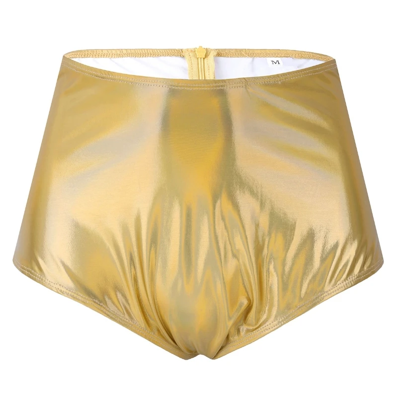 

iEFiEL Women Shiny Patent Leather Shorts High Waist Back Zipper Booty Shorts Club Swim