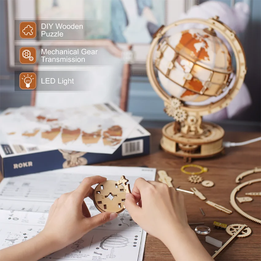 

Robotime Rokr Assembly Educational Toys For Kids ST003 Luminous Globe Jigsaw Wooden 3D Puzzle