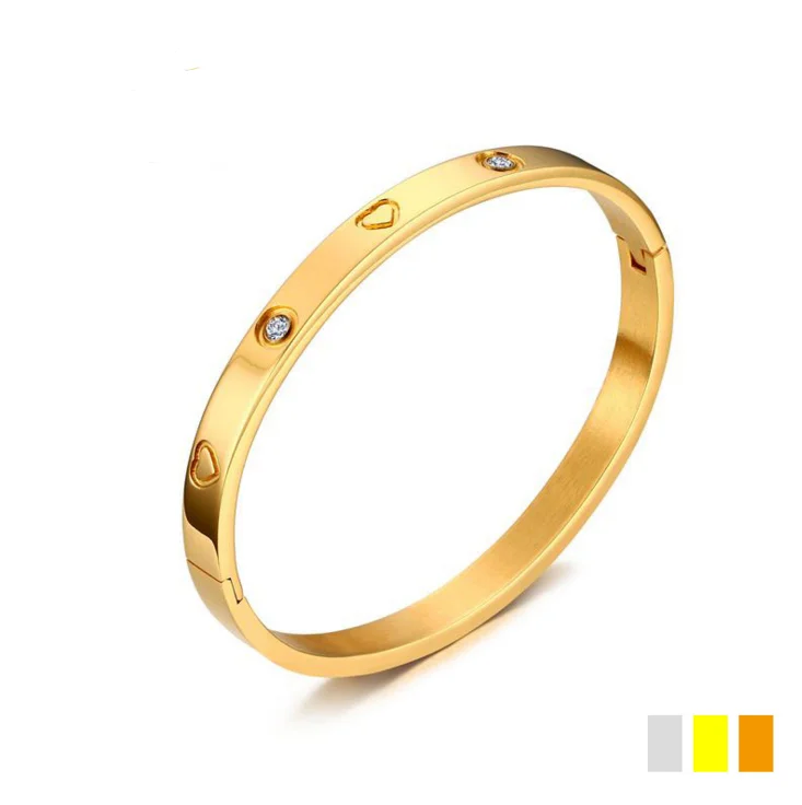 

Fashion Heart With Circle Zircon Bangle Bracelet High-Quality Gold Plating Bangle Wedding Gift