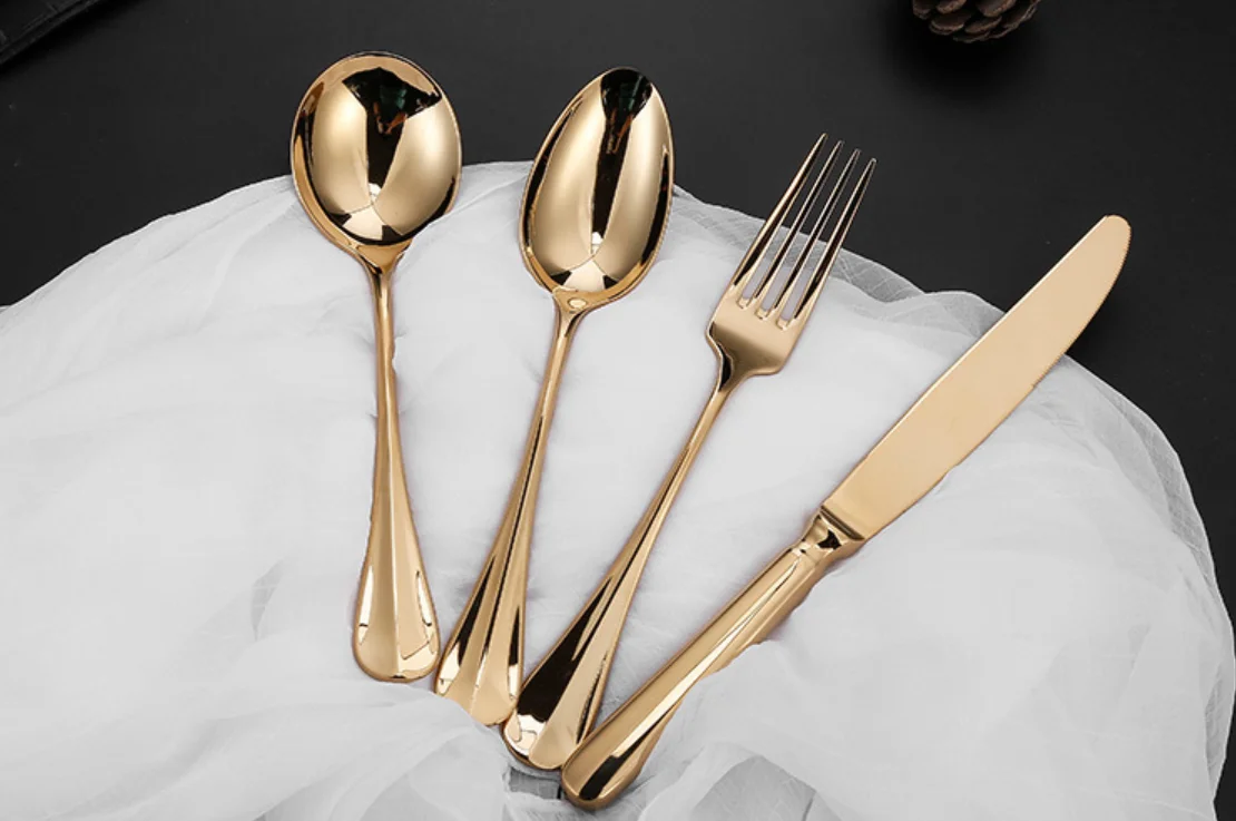Mirror Surface Wedding Flatware Set Soup Spoon Forks And Knife Luxury Rose Gold Cutlery Set