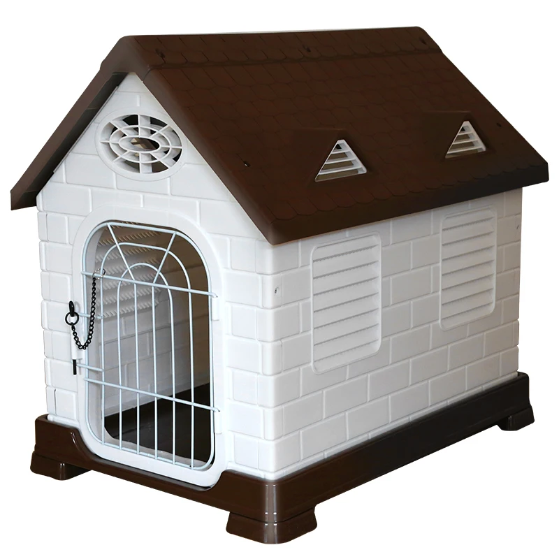 

Wholesale Outside Pet Dog House Plastic Folding Dog Kennel, Brown/red roof+white walls