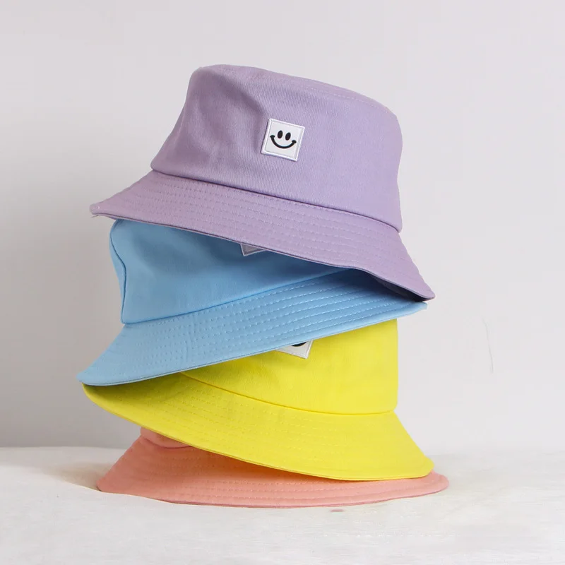 

Free Shipping Topi Buket Hats Bob Fishing Hat Happy Smile Face Embroidery Bucket Hats