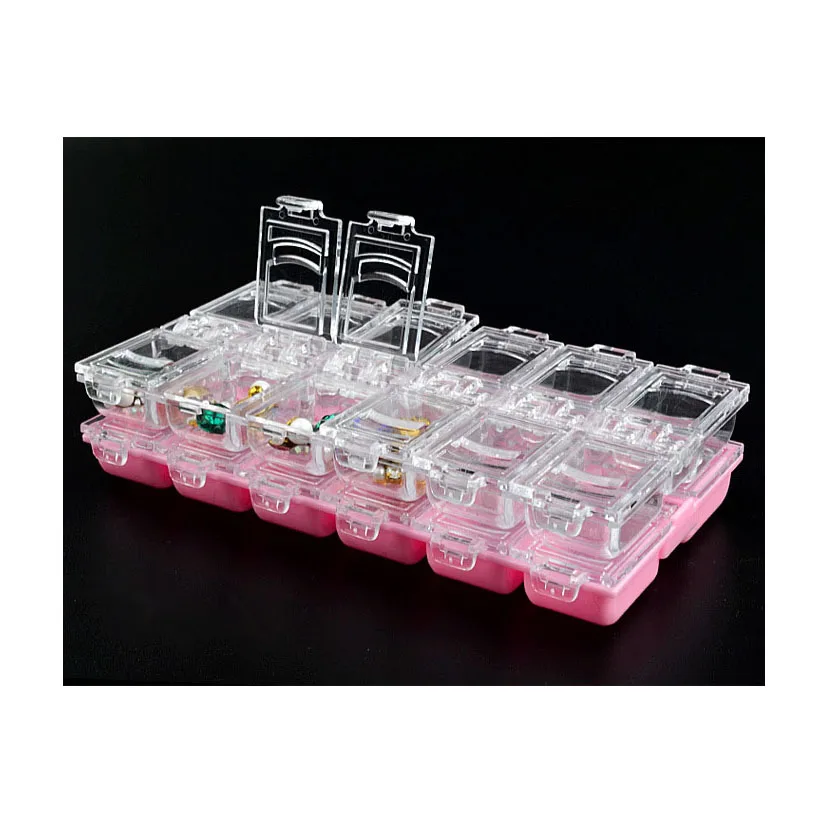 

NA0161 12 Grids Nail Art Rhinestone Beads Gems Storage Case Jewelry Accessories Empty Container Organizer Box, Clear, pink