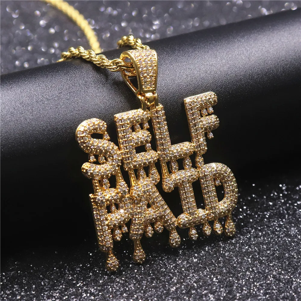 

Men Hip hop iced out SELF PAID Pendant Necklaces pave setting cubic zirconia women Hiphop letters necklace charm jewelry gifts