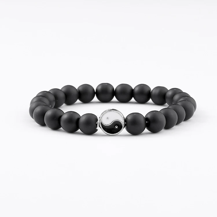 

H007 Wholesale pulsera Taiji turquoise yin and yang beaded bracelet for couple black frosted natural stone jewelry bracelet
