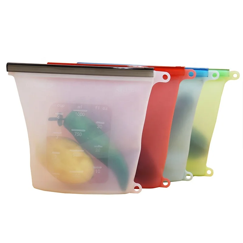 

Food Grade Dishwasher Silicone Vacuum Storage Bags Microwave Silicone Food Bags, Blue, green, clear, red