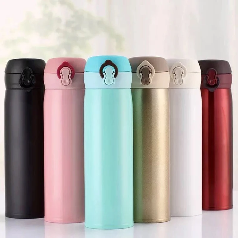 

competitive price thermos bottle 500ml stainless steel vacuum flask thermos for coffee tea with bounce lid, Red, gray,gold black