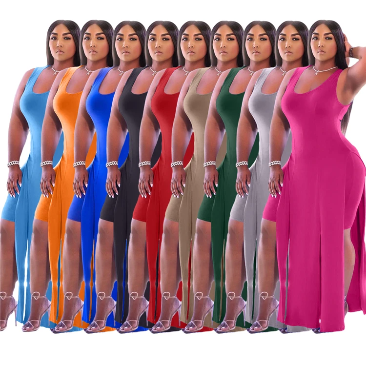 

Wholesale Ladies Loose 2 PCS Outfits Split Long Tops Shorts Summer Women Two Piece Short Set, Picture shown