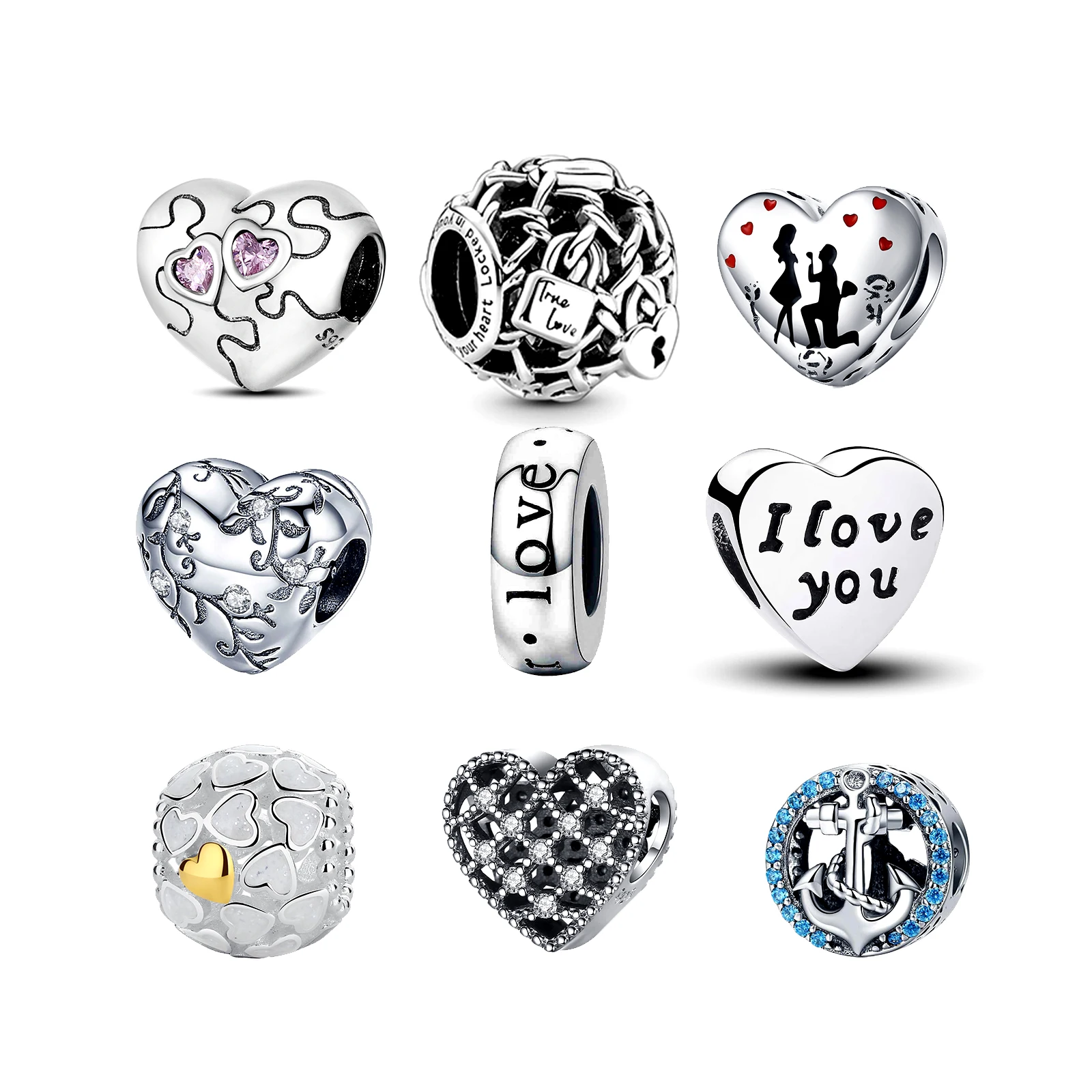 

New Arrival Brass Love Charm Beads Zircon Shiny Customize Charms Pendant