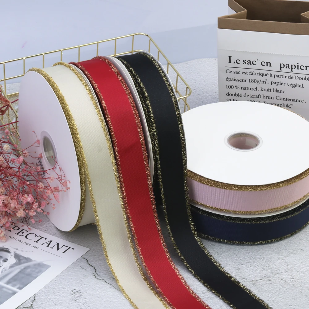 

New arrival 38mm Gold edge Grosgrain Ribbon