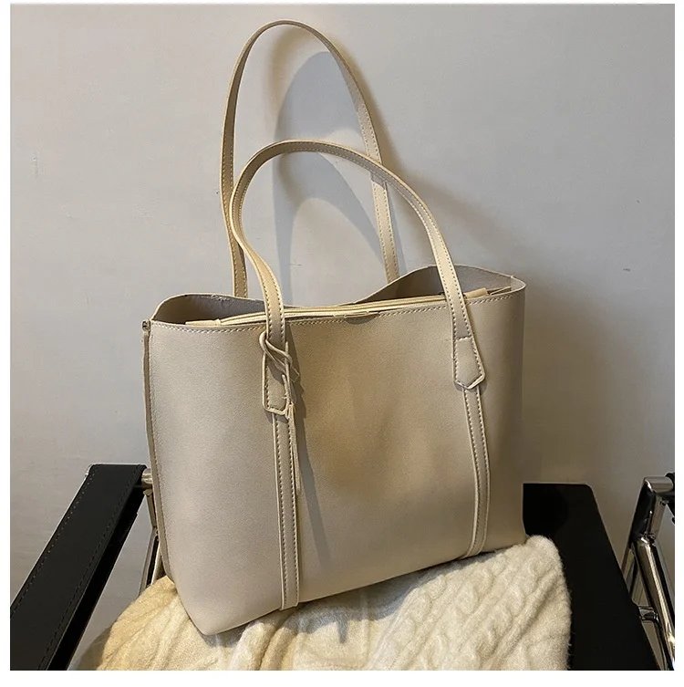 

High Quality Women's Tote Bags Solid Color Shoulder Bag Women Oxford Cloth Tote Bag With Zipper, White, khaki, black, brown