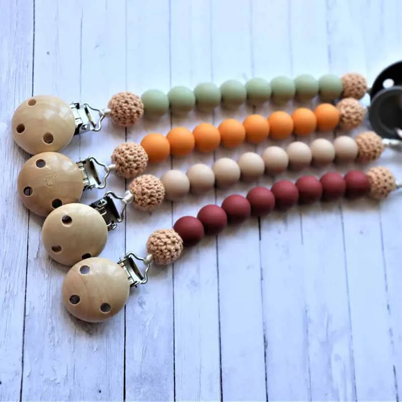 

Chewable Crochet silicone beads Dummy Holder Baby Teething Pacifier Clip