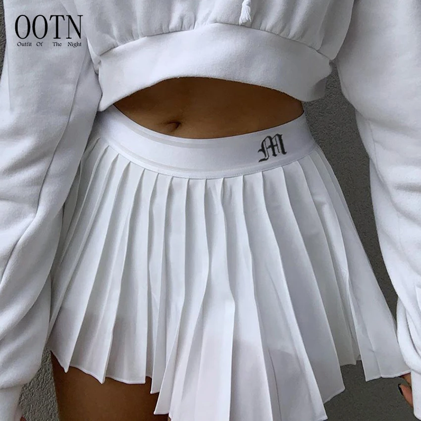 

OOTN Sexy Summer Embroidery Mini Tennis Skirt New Preppy Woman Elastic Waist Mini Skirts White Pleated Skirt Short